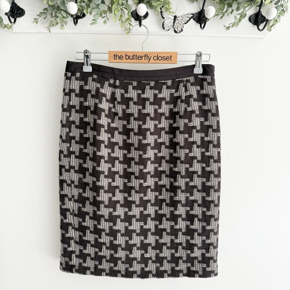 Boden houndstooth Wool Blend Straight Pencil Skirt Black/Gray/White 8 Regular Y8